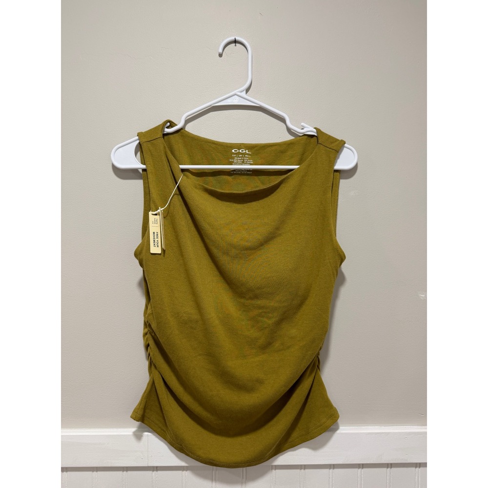OGL Tank Top Ruching Built in Bra Casual Stretch Soft Green Women Size Large NWT